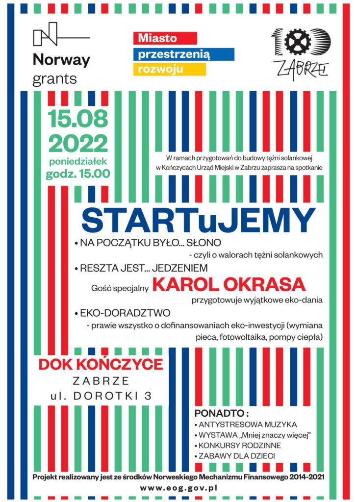 Plakat dotyczący spotkania w DOK Kończyce pn. "STARTuJEMY"